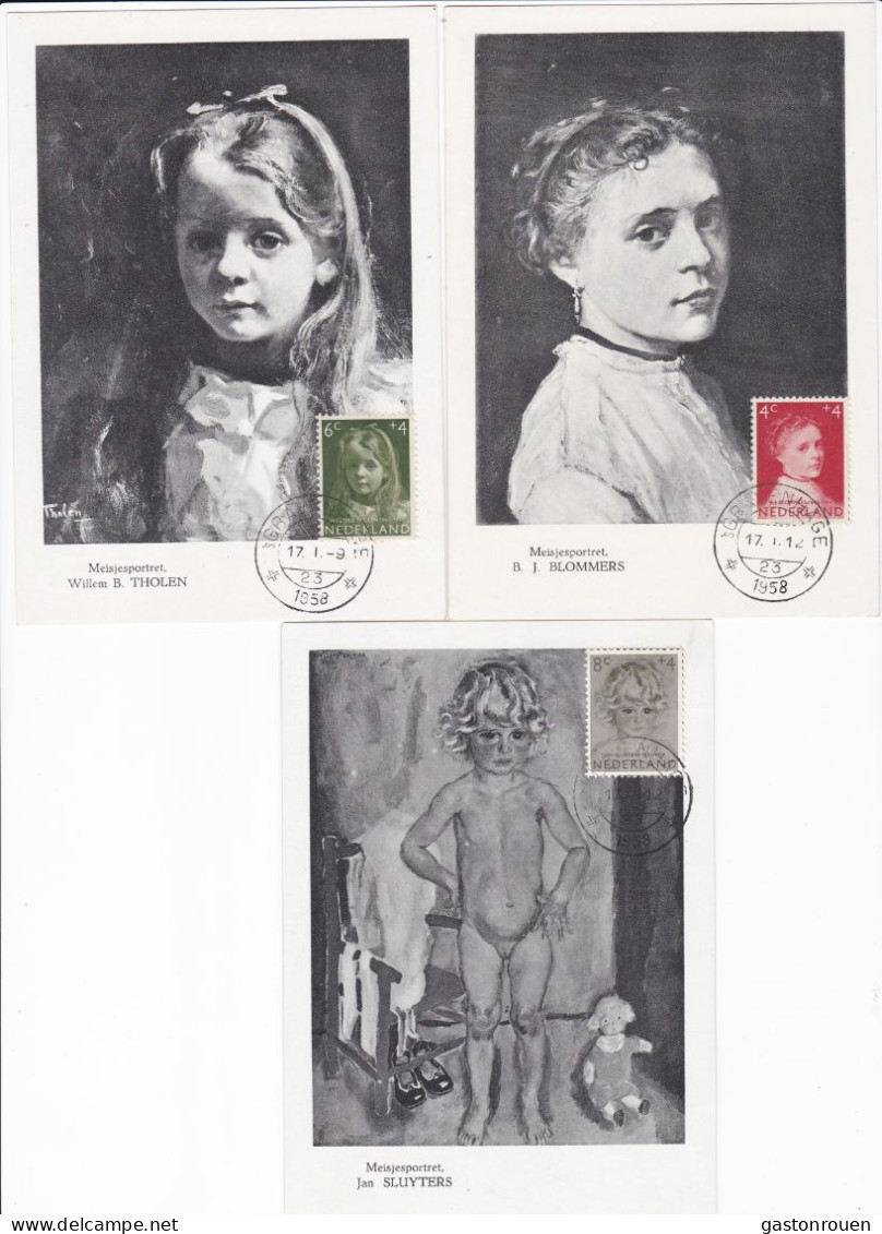 Carte Maximum Pays-Bas 1958 Peinture Painting Portraits D'enfant 5 Cartes - Maximum Cards