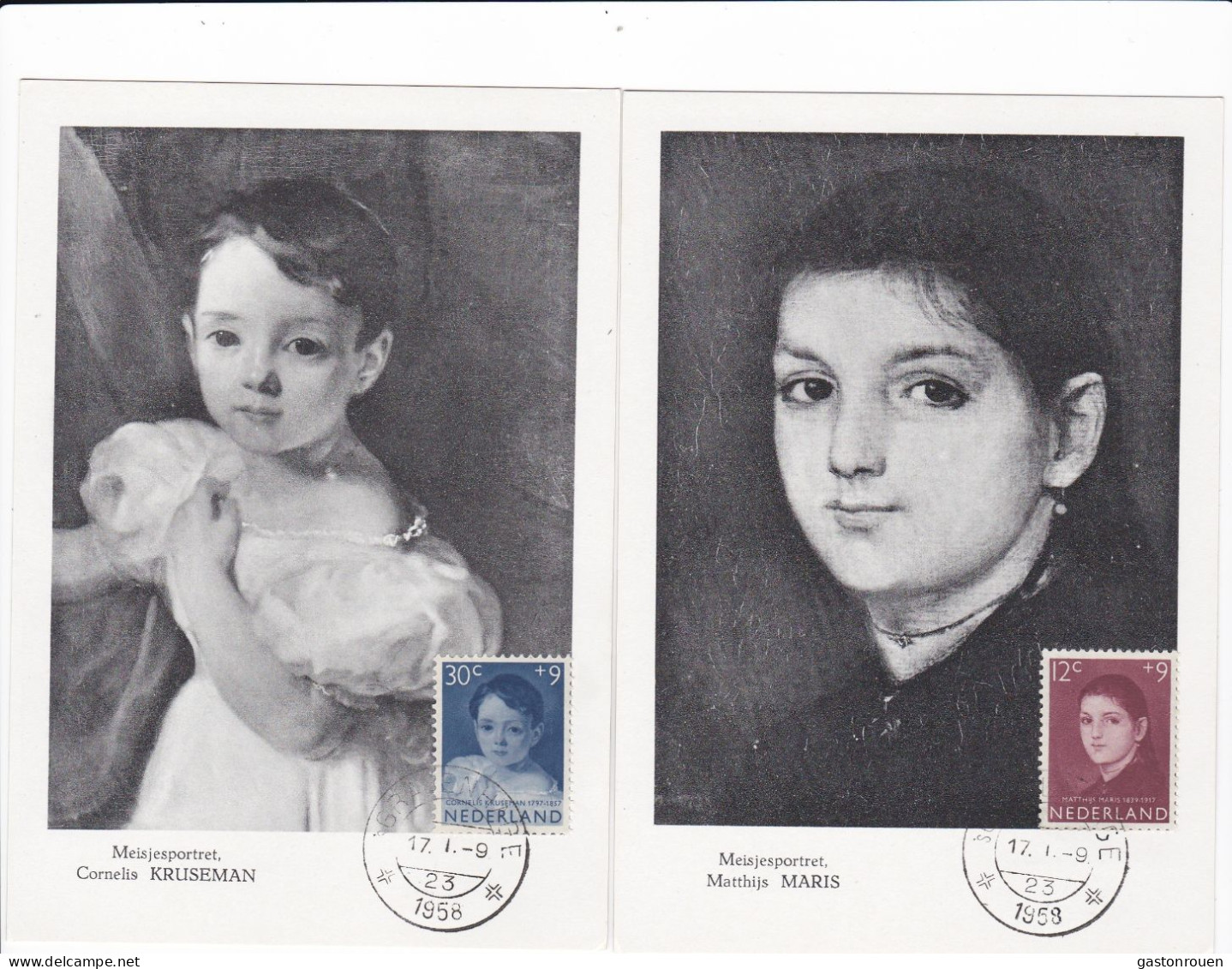 Carte Maximum Pays-Bas 1958 Peinture Painting Portraits D'enfant 5 Cartes - Cartoline Maximum