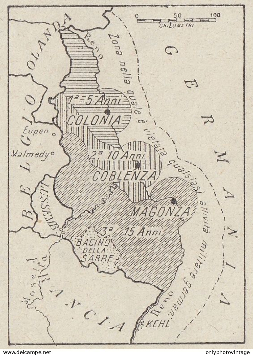 Renania - Carta Geografica D'epoca - 1936 Vintage Map - Cartes Géographiques