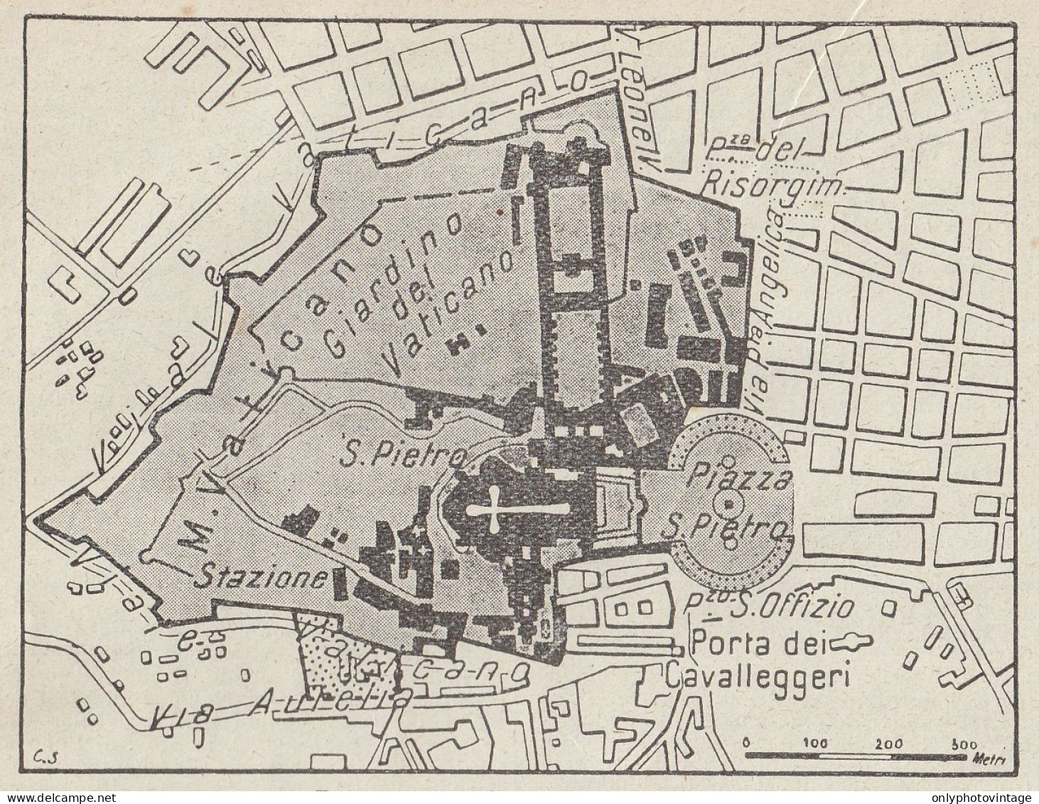 Pianta Della Città Del Vaticano - Carta Geografica D'epoca - 1936 Old Map - Cartes Géographiques