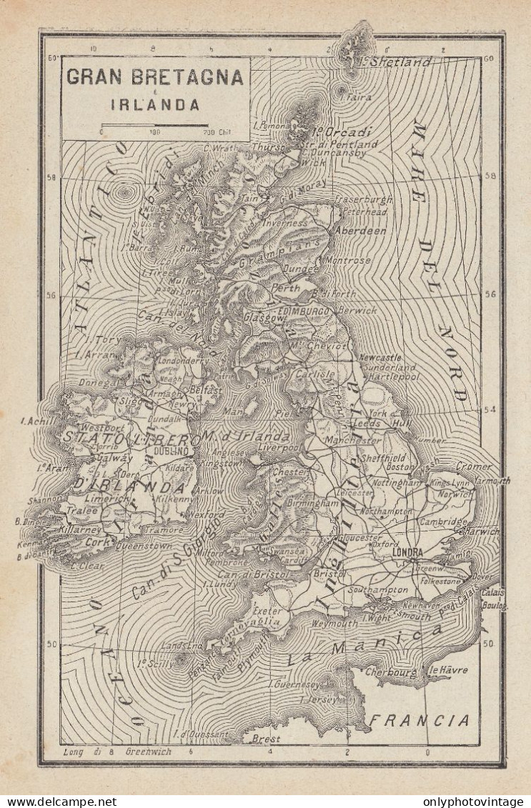 Gran Bretagna E Irlanda - Carta Geografica D'epoca - 1936 Vintage Map - Landkarten