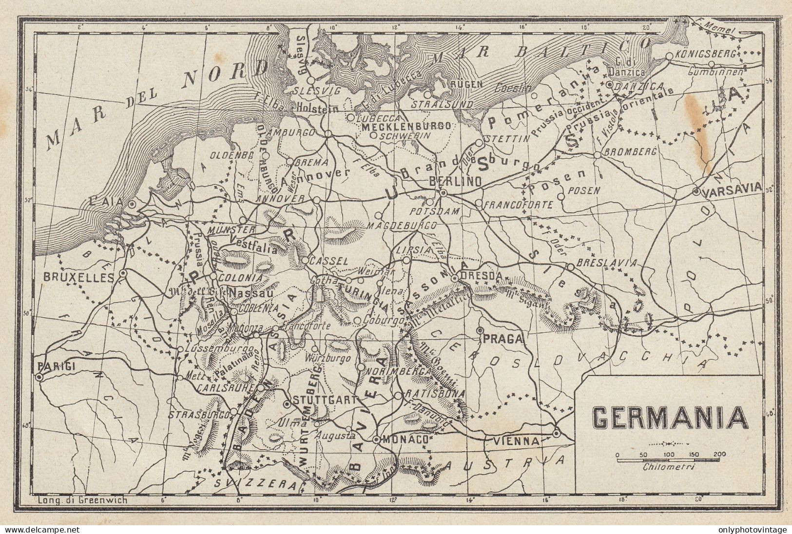 Germania - Carta Geografica D'epoca - 1936 Vintage Map - Cartes Géographiques