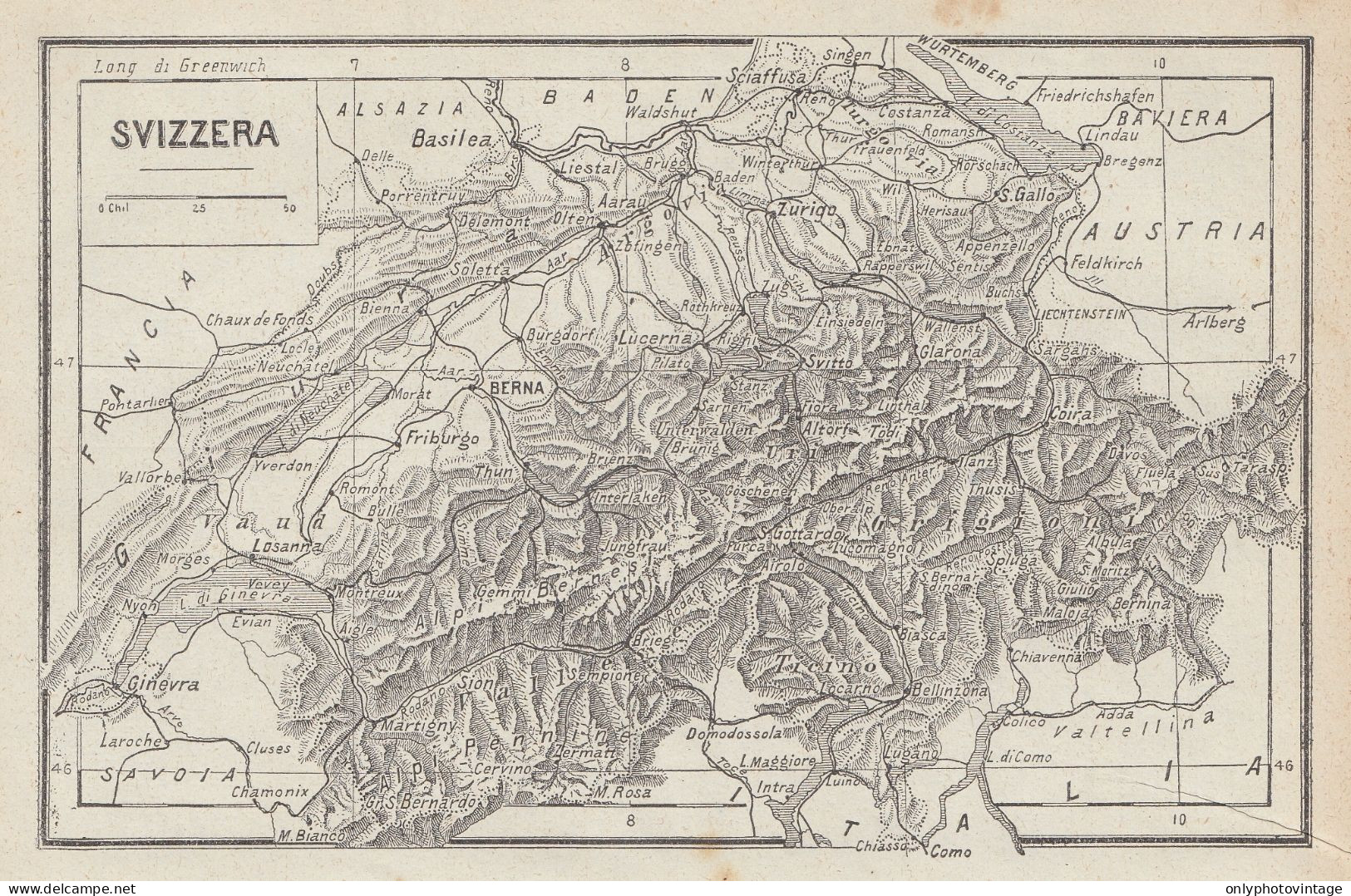 Svizzera - Carta Geografica D'epoca - 1936 Vintage Map - Carte Geographique