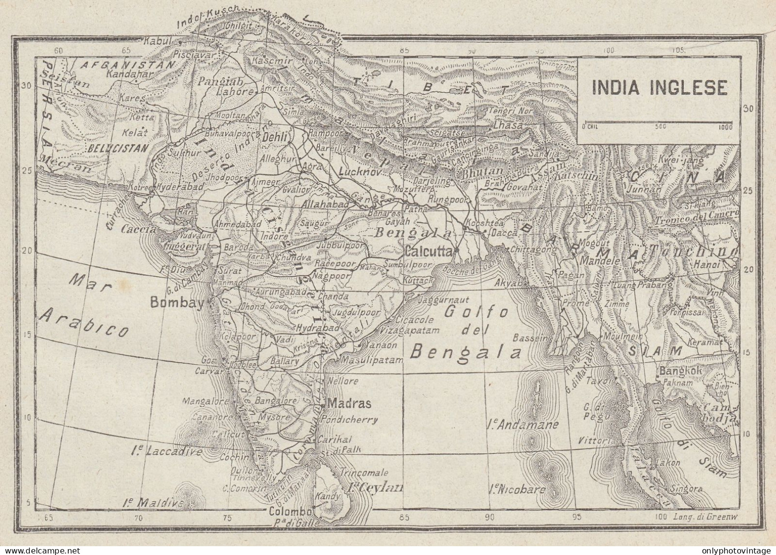 India Inglese - Carta Geografica D'epoca - 1936 Vintage Map - Landkarten