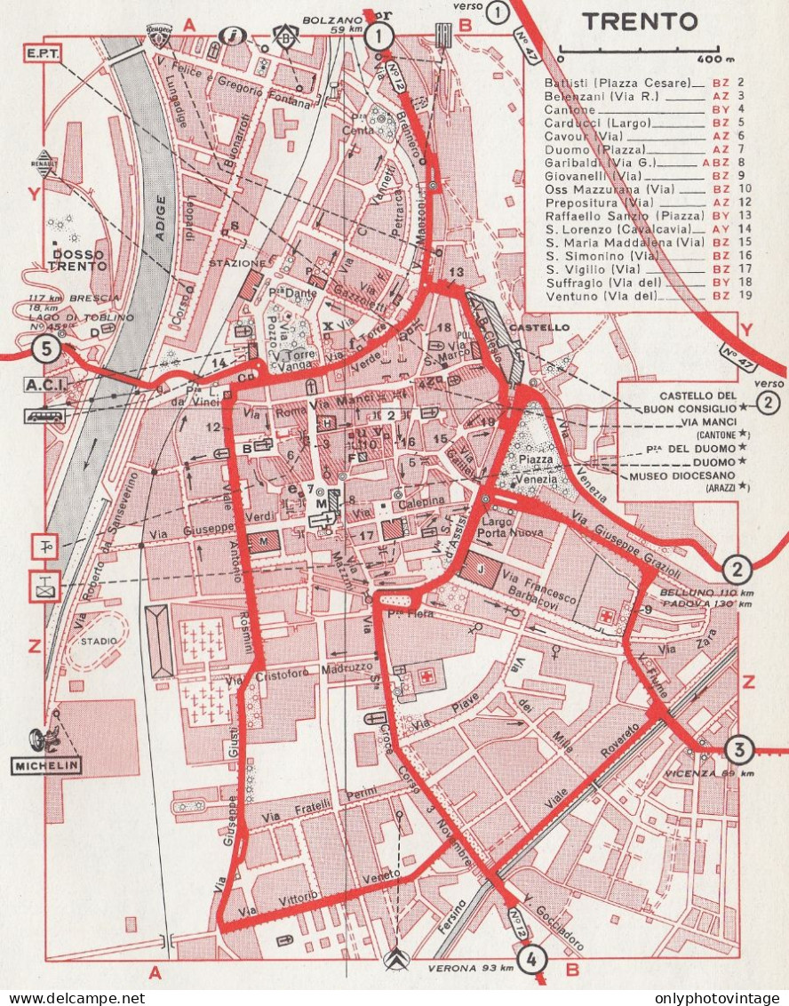 Pianta Della Città Di Trento - Mappa Geografica D'epoca - 1967 Vintage Map - Geographical Maps