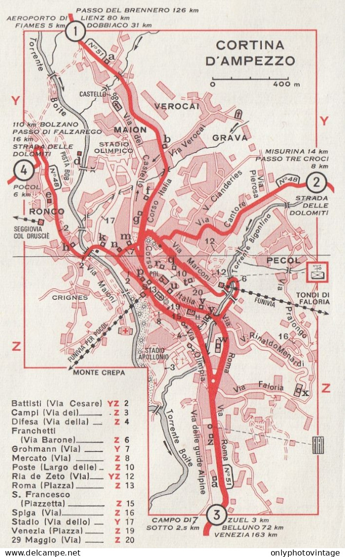 Pianta Città Di Cortina D'Ampezzo - Mappa Geografica D'epoca - 1967 Map - Carte Geographique