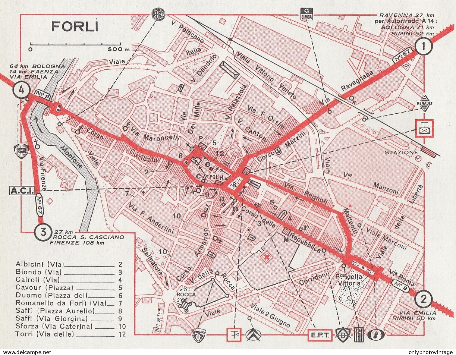 Pianta Della Città Di Forlì - Mappa Geografica D'epoca - 1967 Vintage Map - Cartes Géographiques