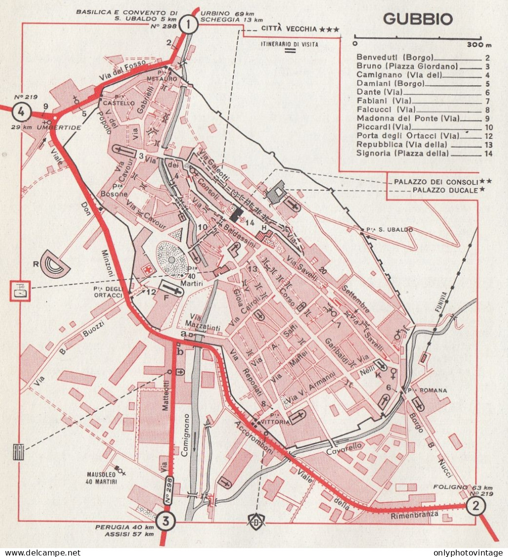 Pianta Della Città Di Gubbio - Mappa Geografica D'epoca - 1967 Vintage Map - Landkarten