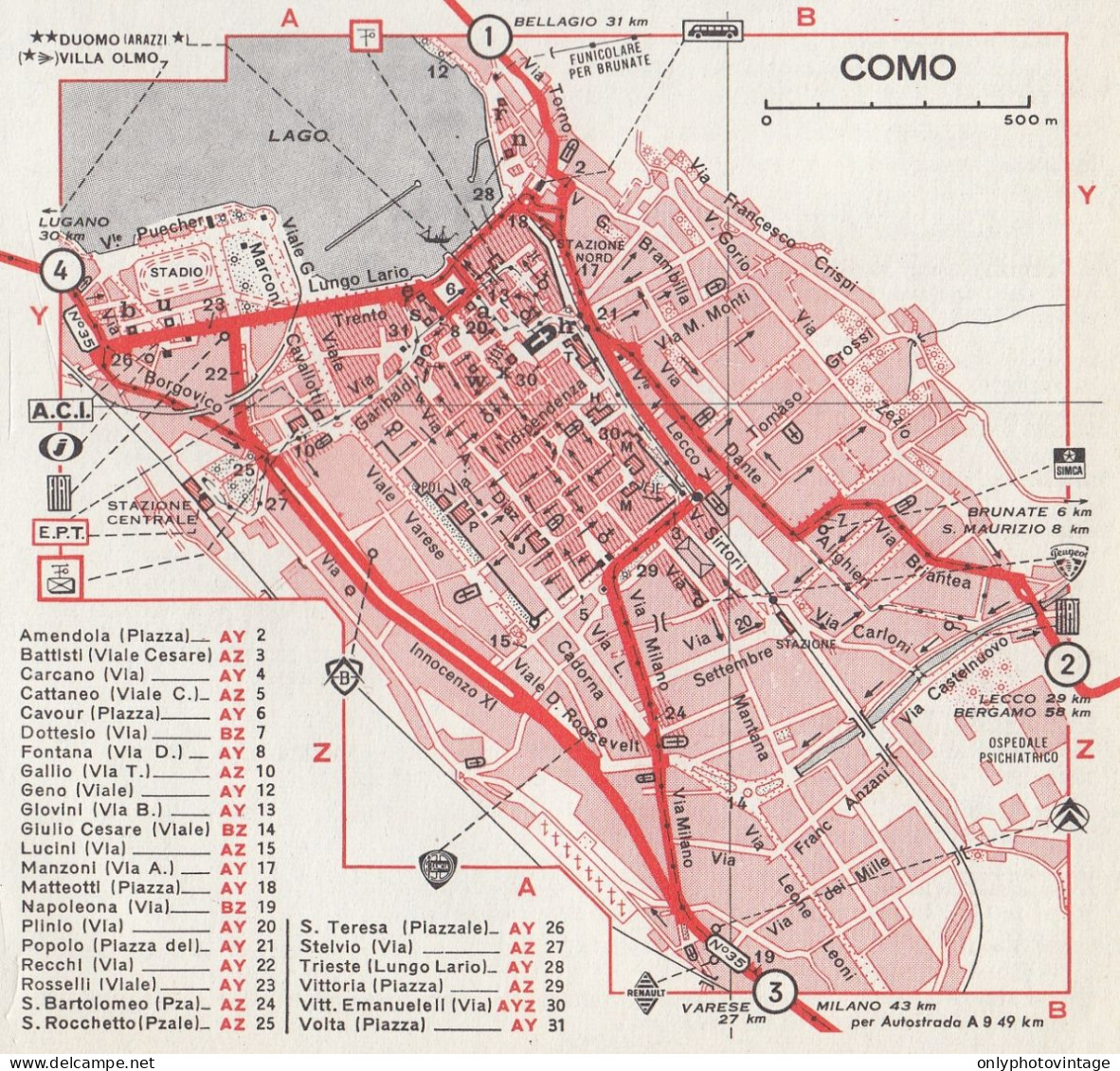 Pianta Della Città Di Como - Mappa Geografica D'epoca - 1967 Vintage Map - Carte Geographique