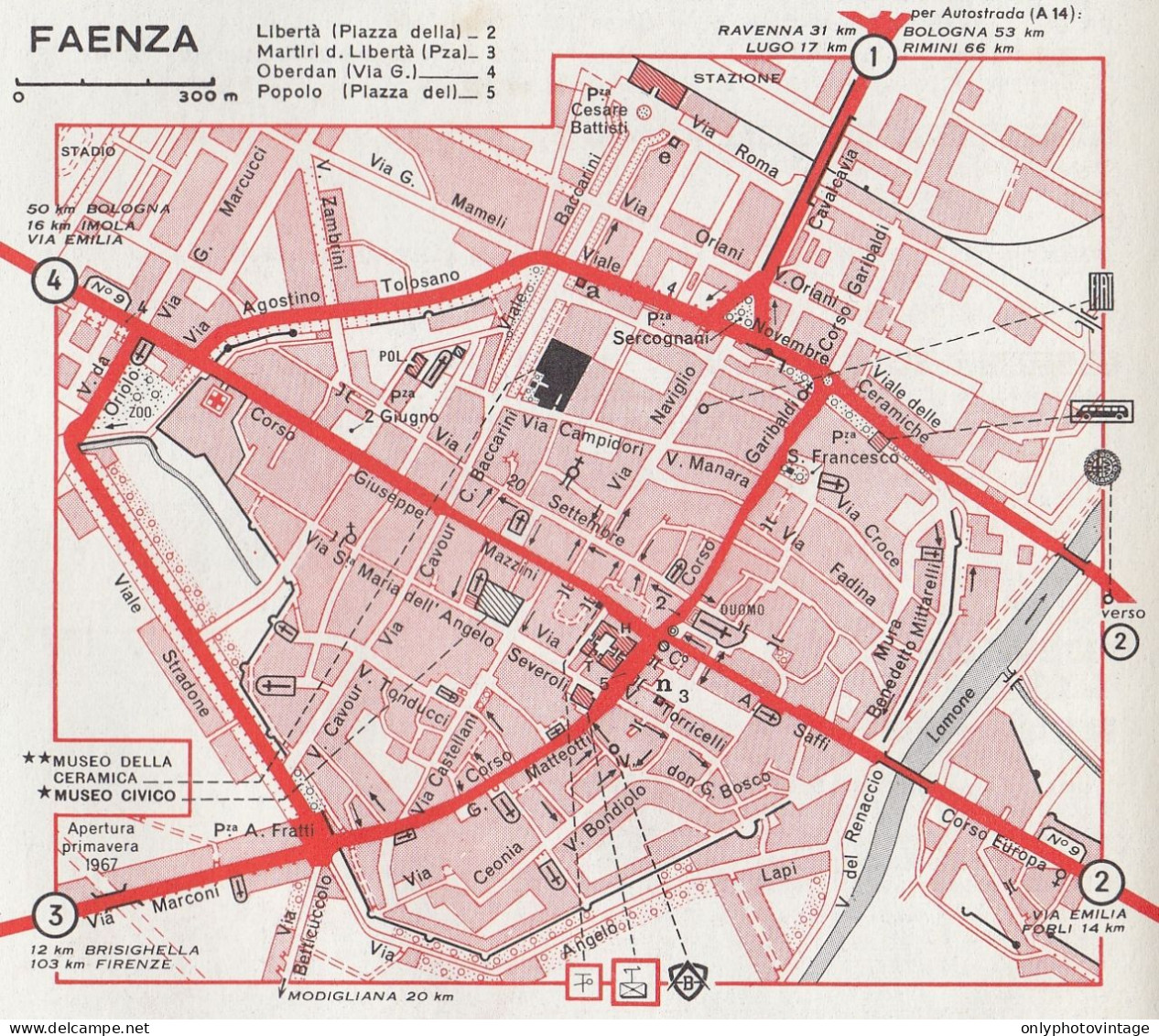 Pianta Della Città Di Faenza - Mappa Geografica D'epoca - 1967 Vintage Map - Cartes Géographiques