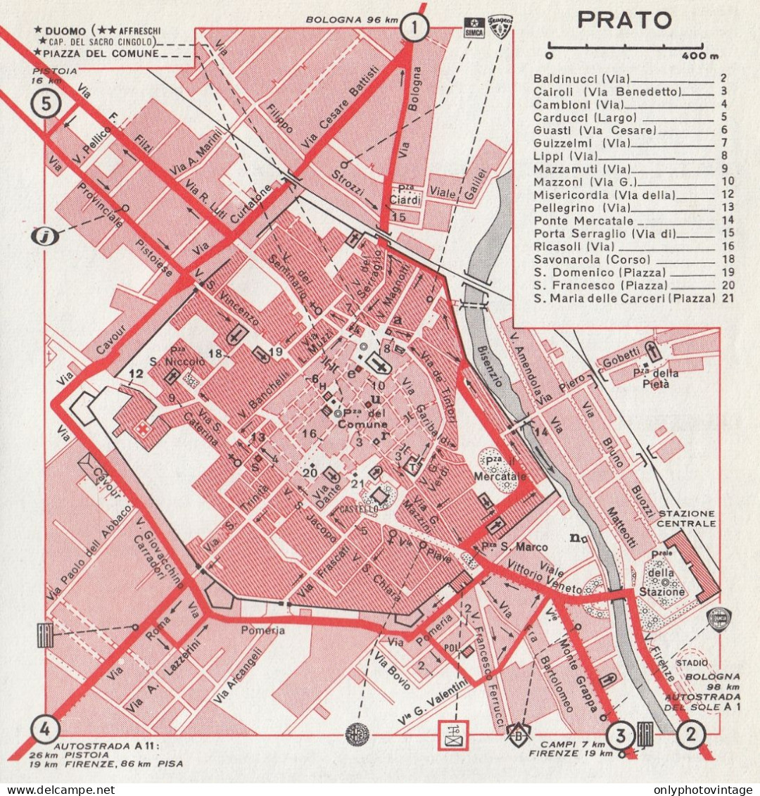 Pianta Della Città Di Prato - Mappa Geografica D'epoca - 1967 Vintage Map - Landkarten