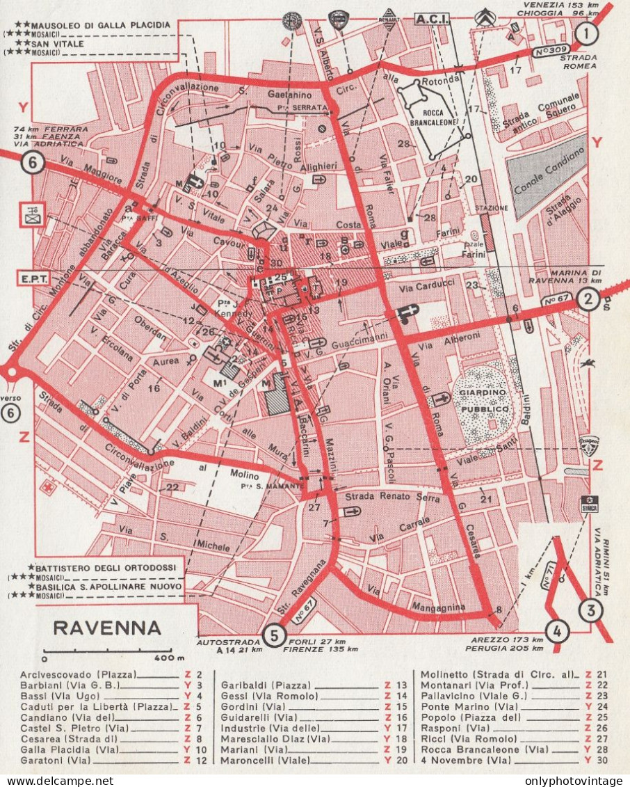 Pianta Della Città Di Ravenna - Mappa Geografica D'epoca - 1967 Old Map - Cartes Géographiques