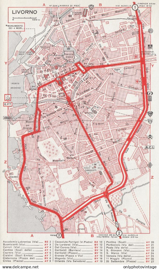 Pianta Della Città Di Livorno - Mappa Geografica D'epoca - 1967 Old Map - Cartes Géographiques