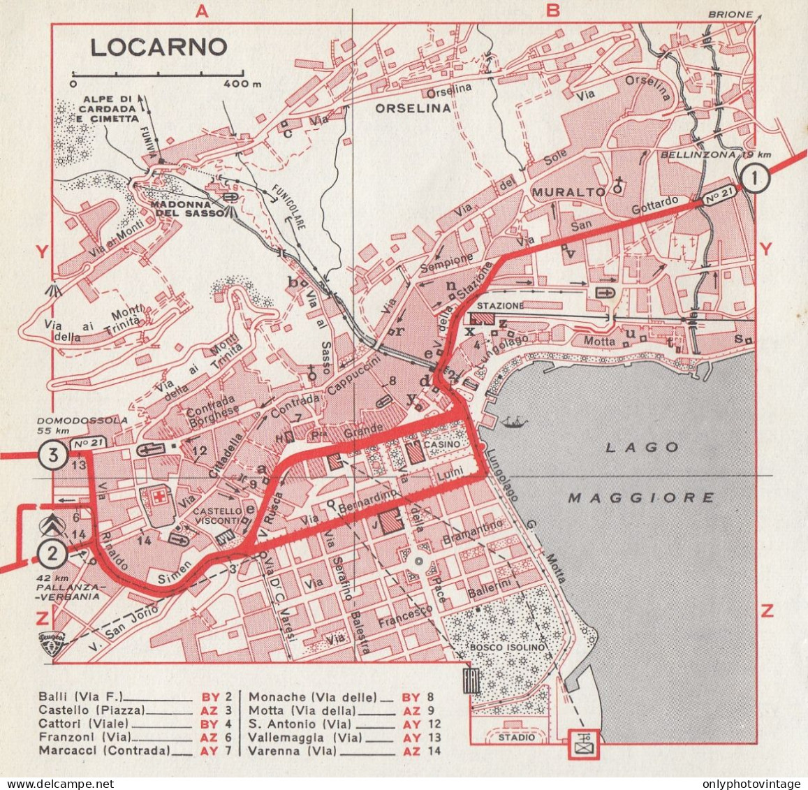 Pianta Della Città Di Locarno - Mappa Geografica D'epoca - 1967 Old Map - Landkarten