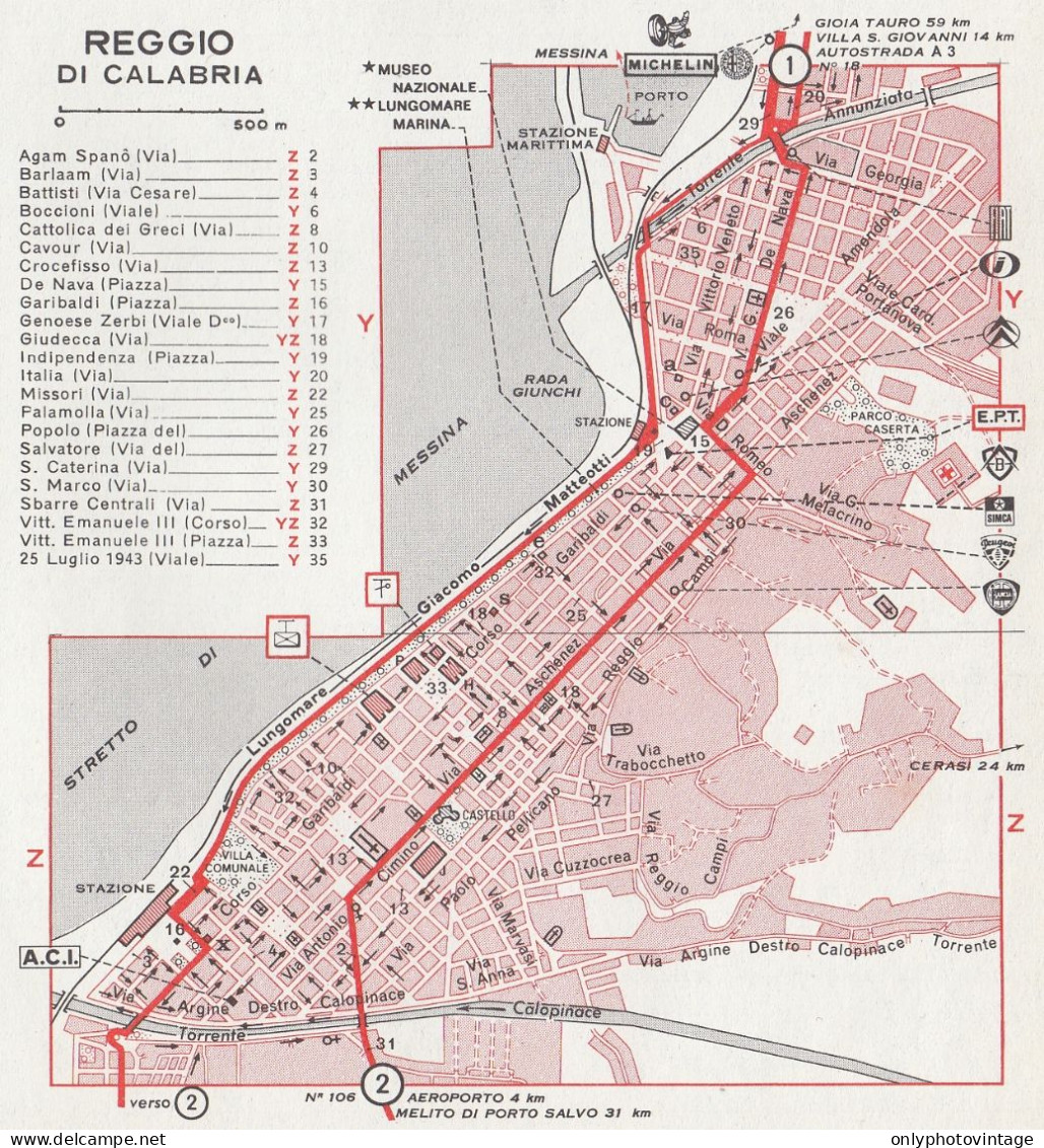 Pianta Città Di Reggio Calabria - Mappa Geografica D'epoca - 1967 Old Map - Cartes Géographiques