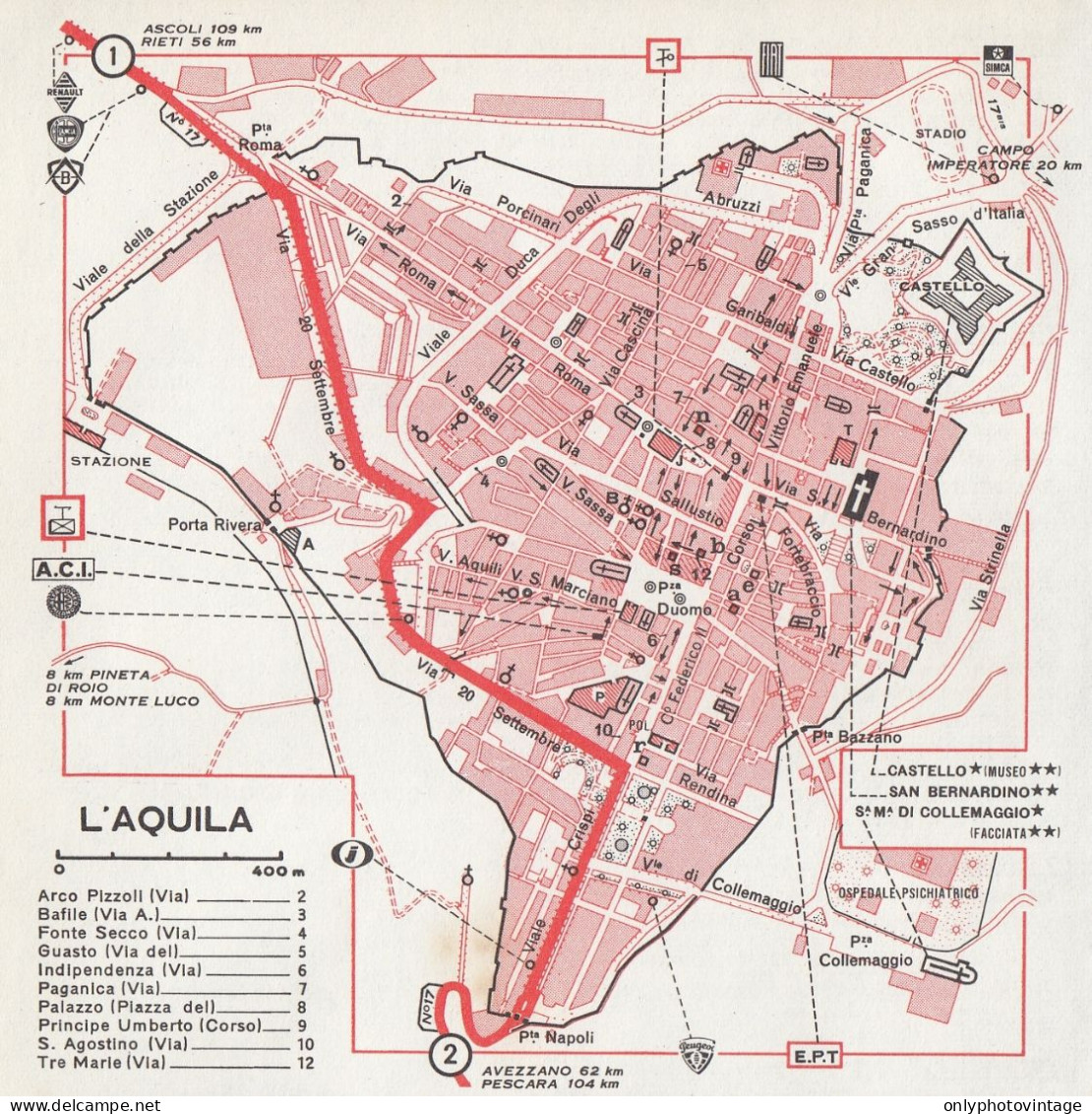 Pianta Della Città Dell'Aquila - Mappa Geografica D'epoca - 1967 Old Map - Landkarten