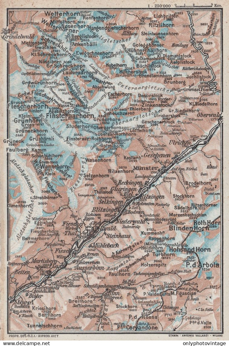 Alto Vallese - Carta Geografica D'epoca - 1923 Vintage Map - Landkarten