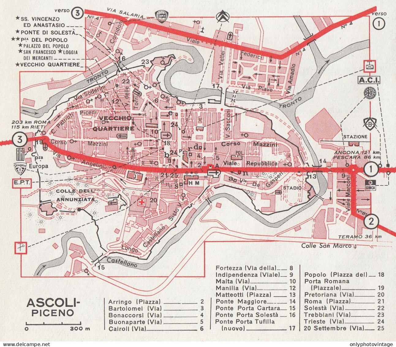 Pianta Della Città Di Ascoli Piceno - Mappa Geografica D'epoca - 1967 Map - Landkarten