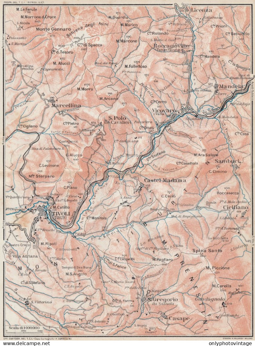 Tivoli E Dintorni - Mappa Geografica D'epoca - 1924 Vintage Map - Carte Geographique