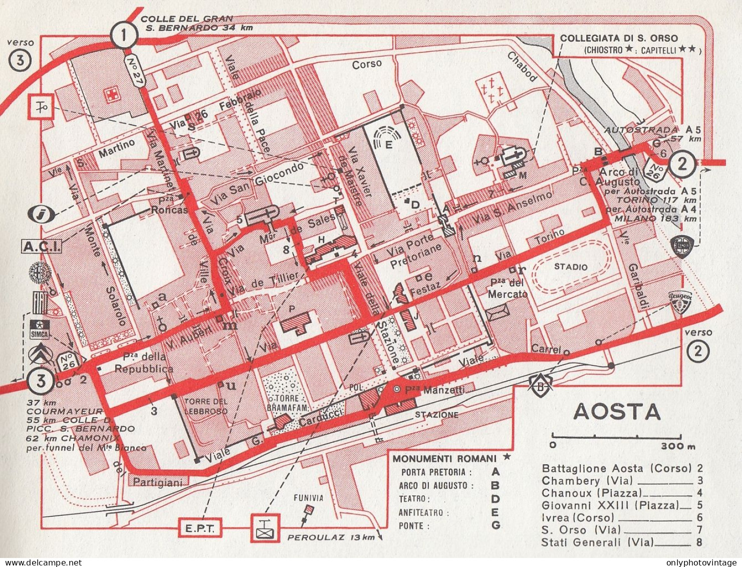 Pianta Della Città Di Aosta - Mappa Geografica D'epoca - 1967 Vintage Map - Geographical Maps