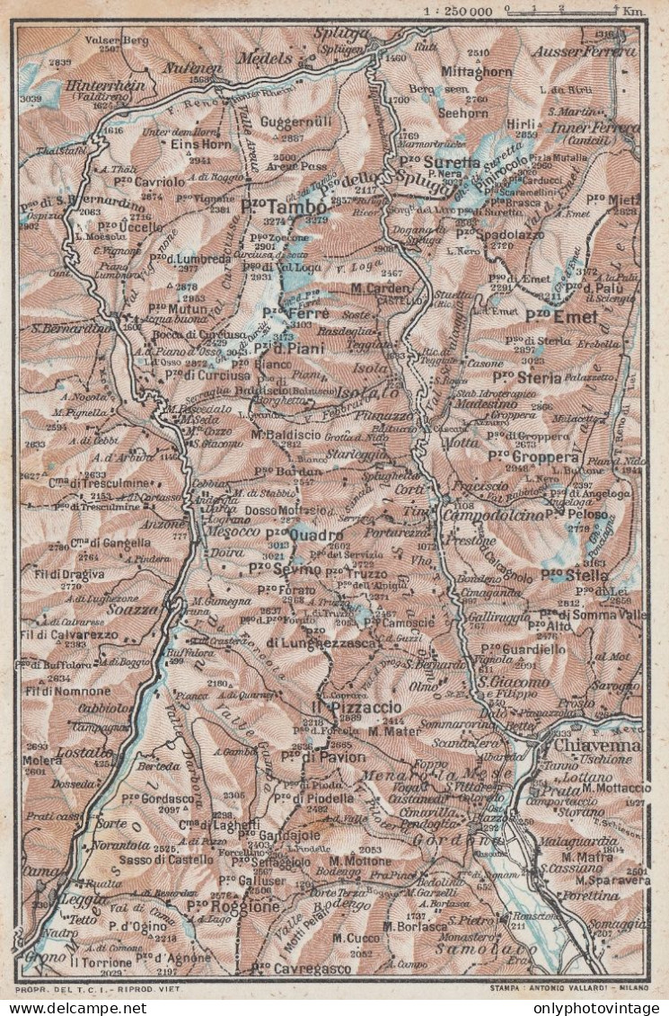 Italia - San Bernardino - Spluga - Carta Geografica D'epoca - 1923 Old Map - Carte Geographique