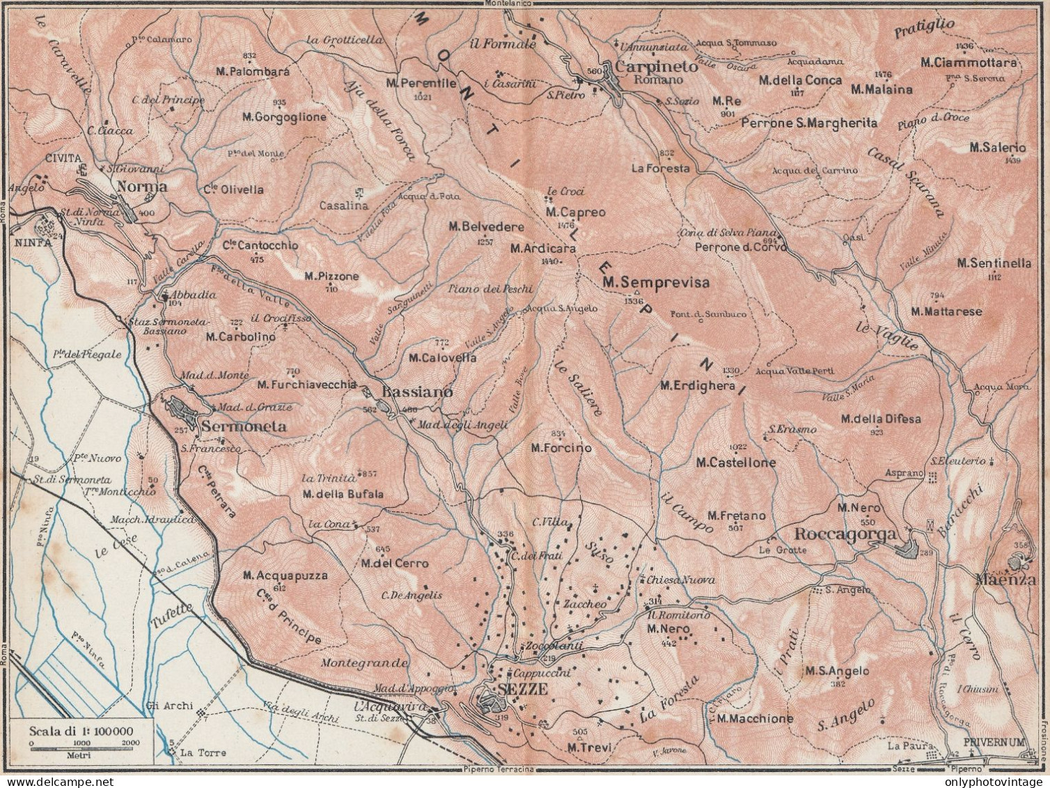 Bassiano E Dintorni - Mappa Geografica D'epoca - 1924 Vintage Map - Geographical Maps