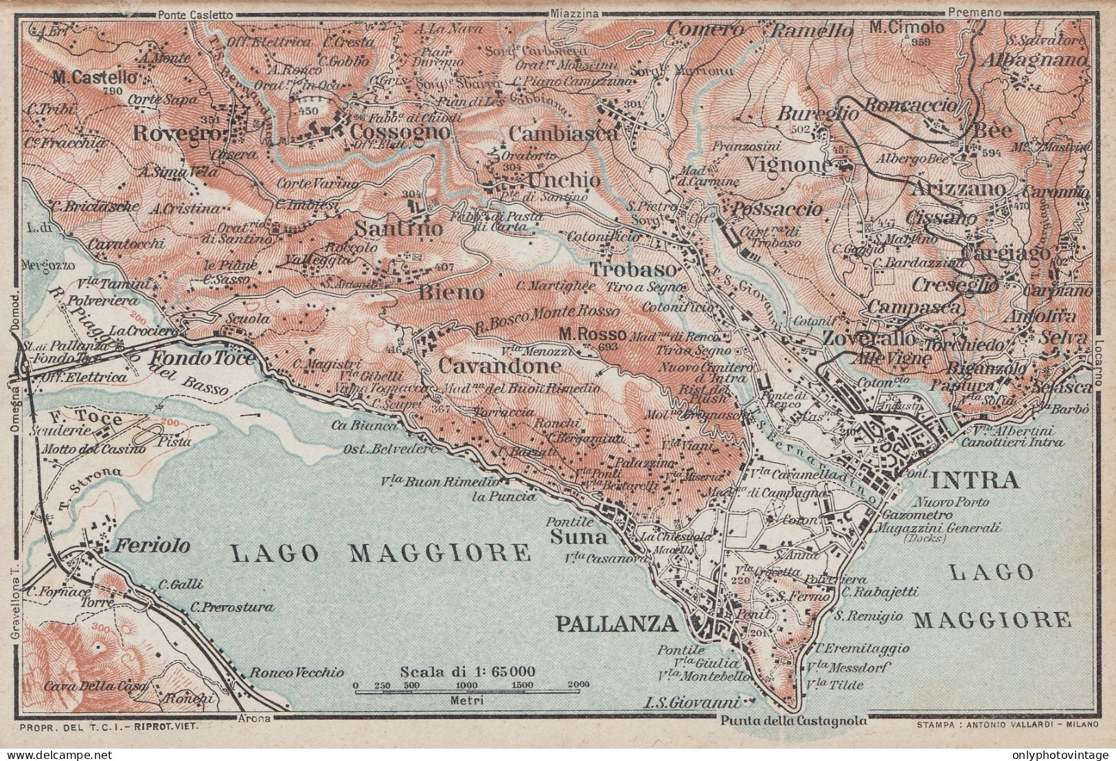 Lago Maggiore E Dintorni - Carta Geografica D'epoca - 1923 Vintage Map - Carte Geographique