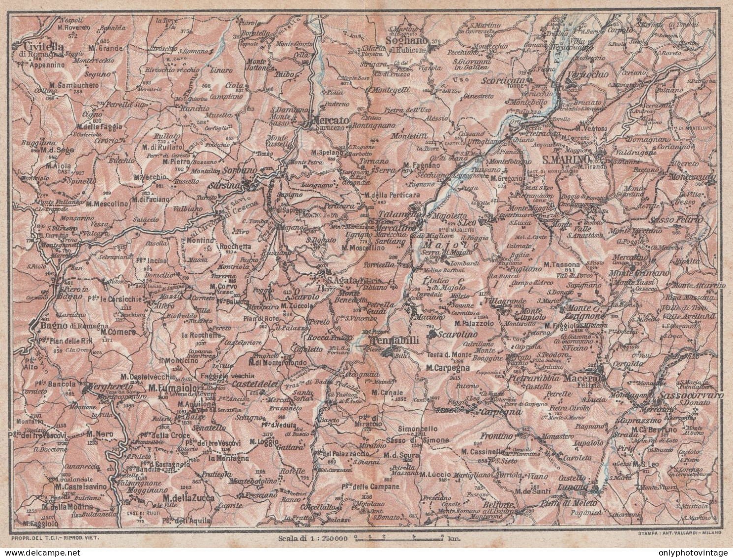 San Marino E Dintorni - Carta Geografica D'epoca - 1924 Vintage Map - Carte Geographique