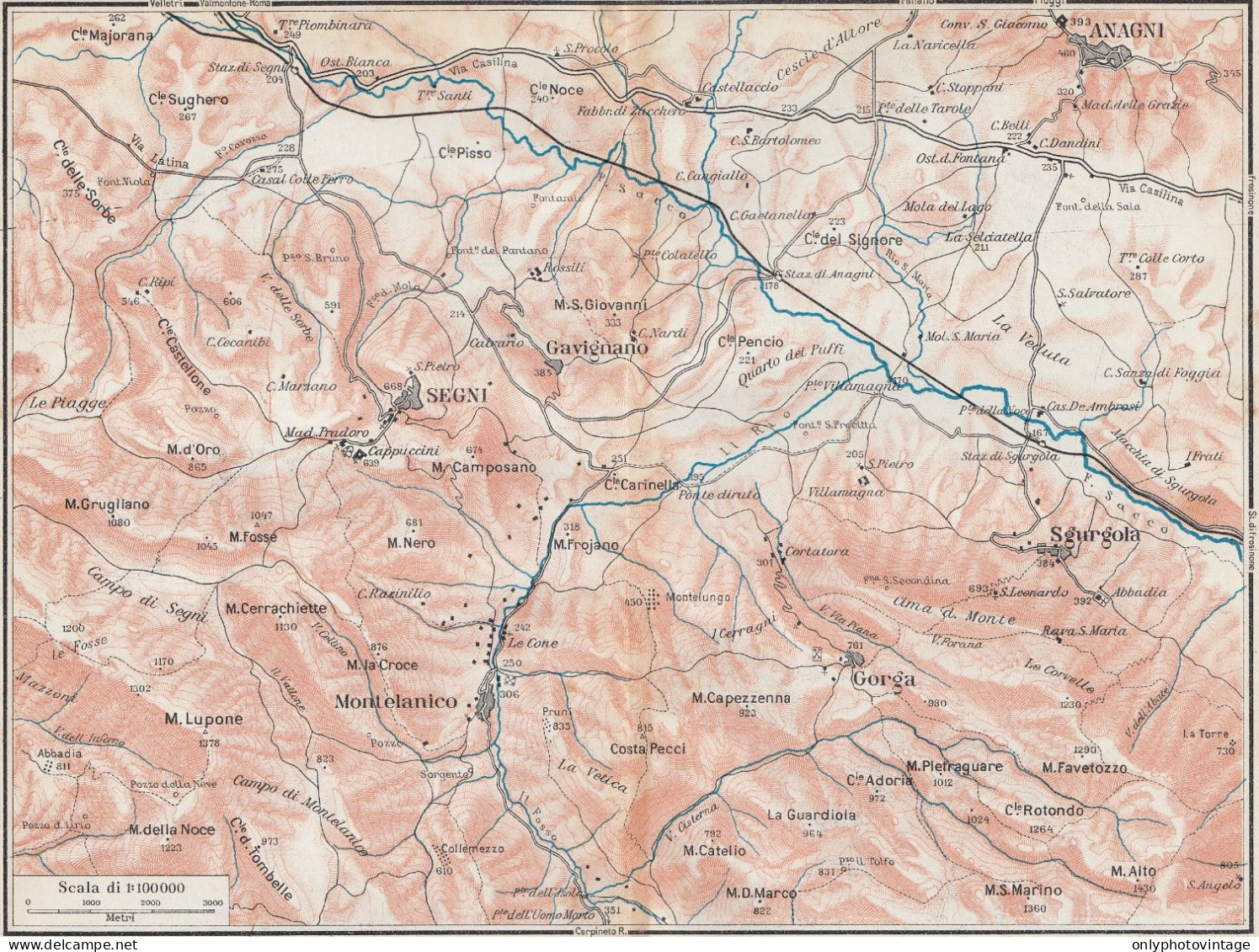 Gavignano E Dintorni - Mappa Geografica D'epoca - 1924 Vintage Map - Carte Geographique