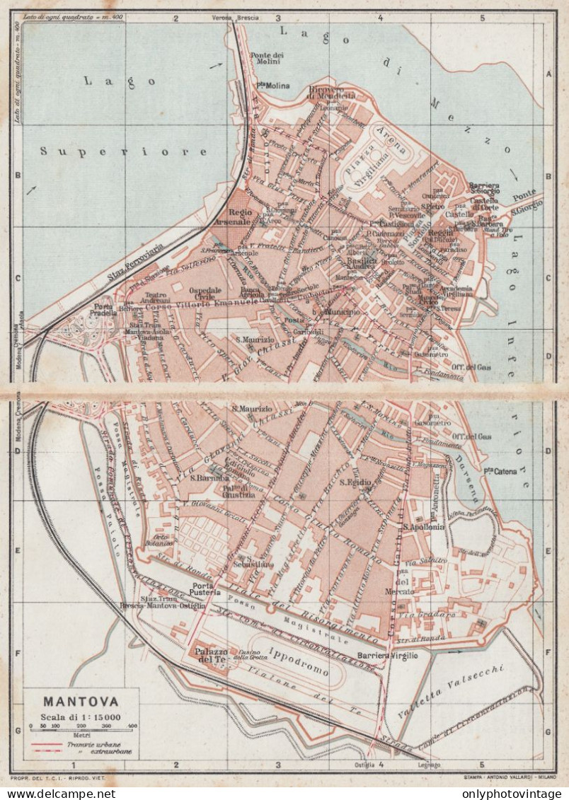Pianta Della Città Di Mantova - Carta Geografica D'epoca - 1923 Old Map - Cartes Géographiques