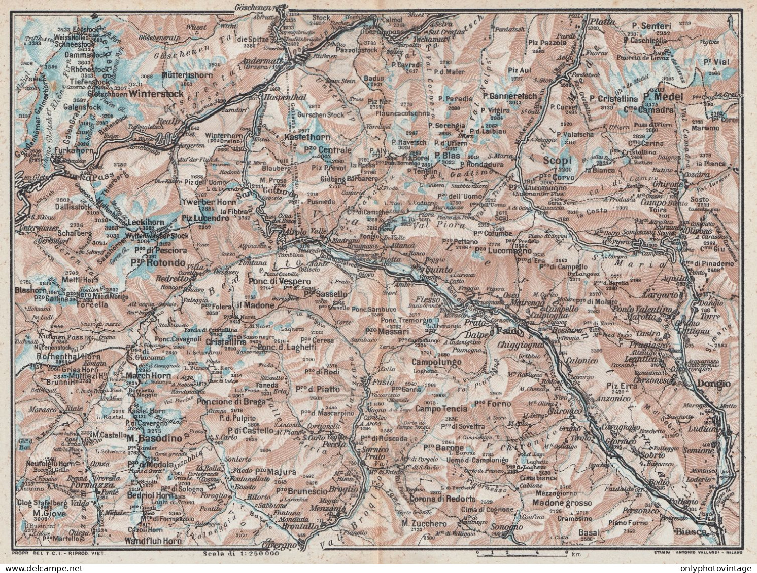 Italia - Gottardo - Carta Geografica D'epoca - 1923 Vintage Map - Geographical Maps