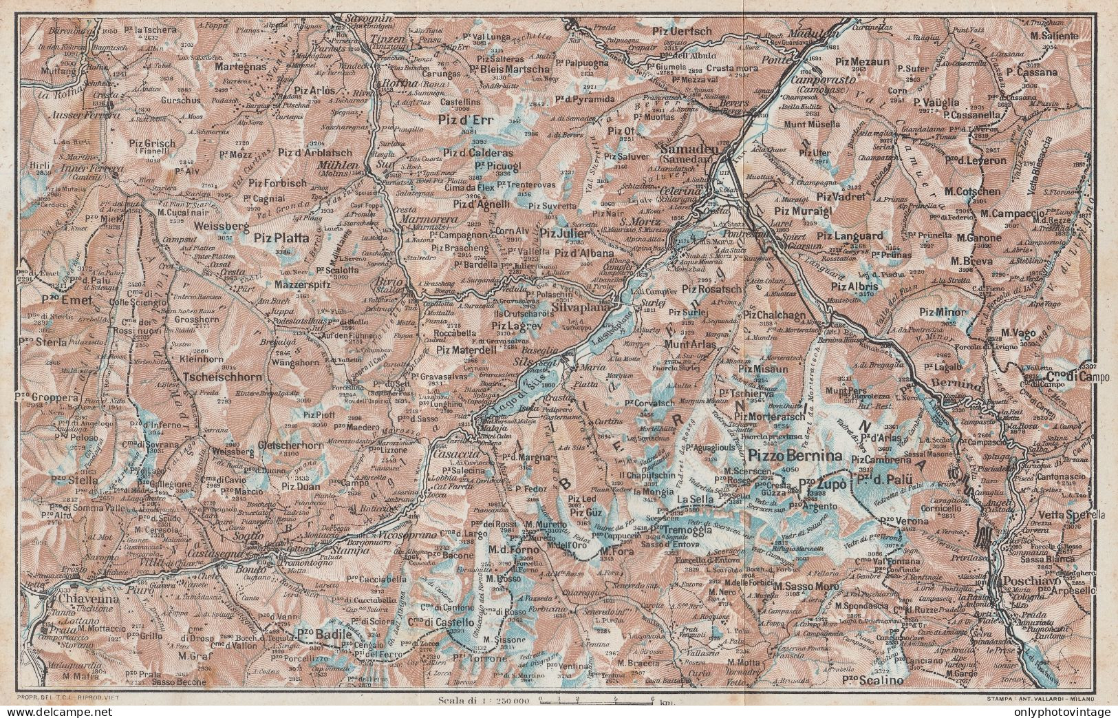 Italia - Maloia - Bernini - Carta Geografica D'epoca - 1923 Vintage Map - Cartes Géographiques