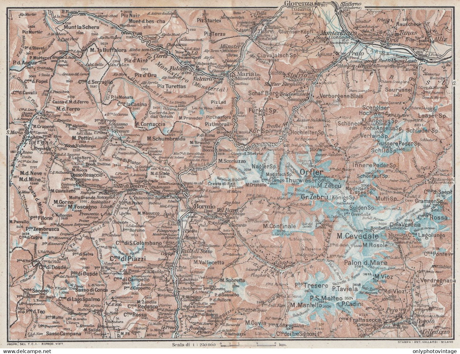 Italia - Stelvio - Carta Geografica D'epoca - 1923 Vintage Map - Carte Geographique