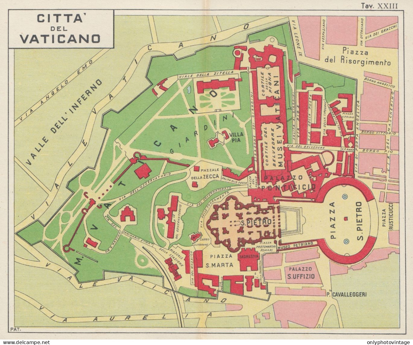 Città Del Vaticano - Carta Geografica D'epoca - 1933 Vintage Map - Carte Geographique