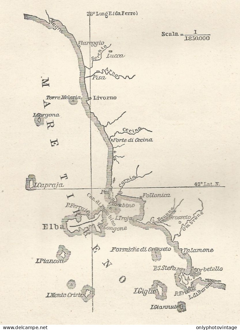 Follonica E Dintorni - Mappa Geografica D'epoca - 1913 Vintage Map - Cartes Géographiques