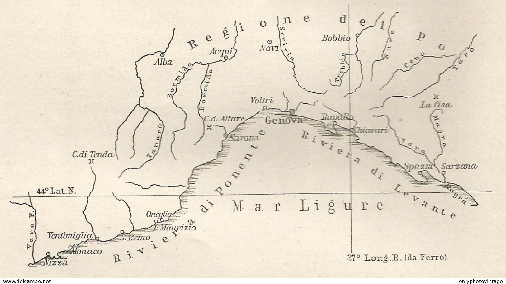 Mar Ligure - Mappa Geografica D'epoca - 1913 Vintage Map - Geographical Maps