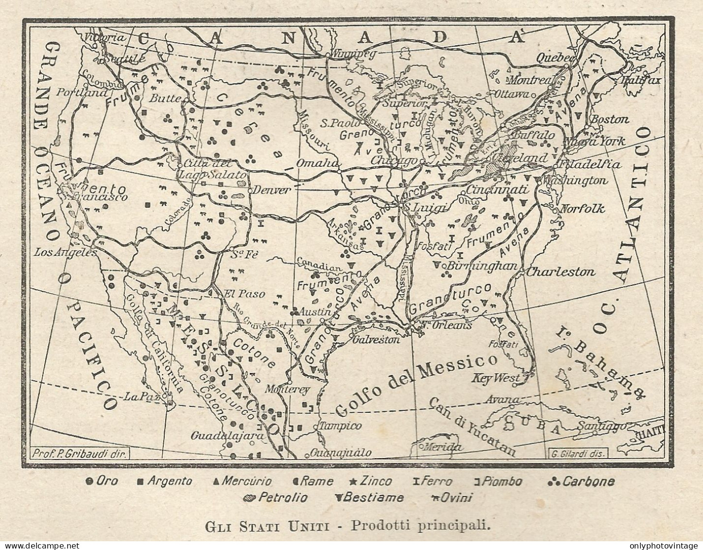 Stati Uniti - Prodotti Principali - Mappa D'epoca - 1922 Vintage Map - Carte Geographique