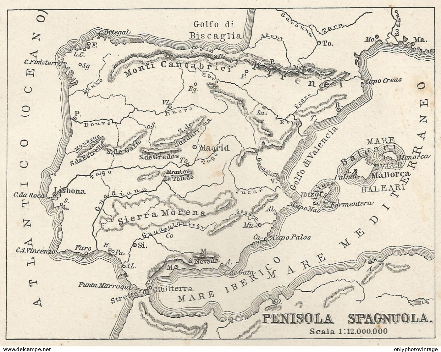 Spagna - Spain - Mappa Geografica D'epoca - 1913 Vintage Map - Cartes Géographiques