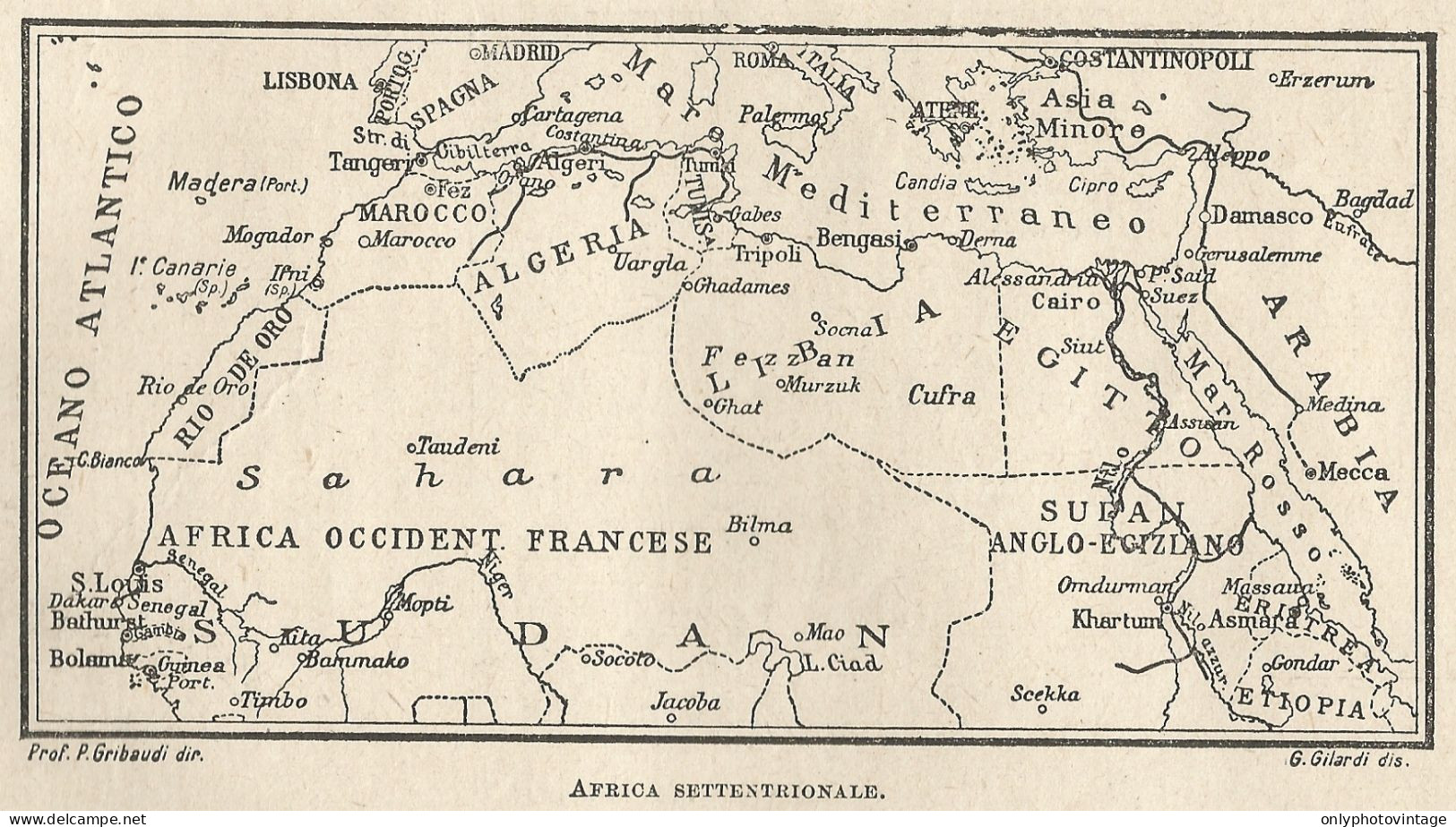 Africa Settentrionale - Mappa D'epoca - 1922 Vintage Map - Cartes Géographiques