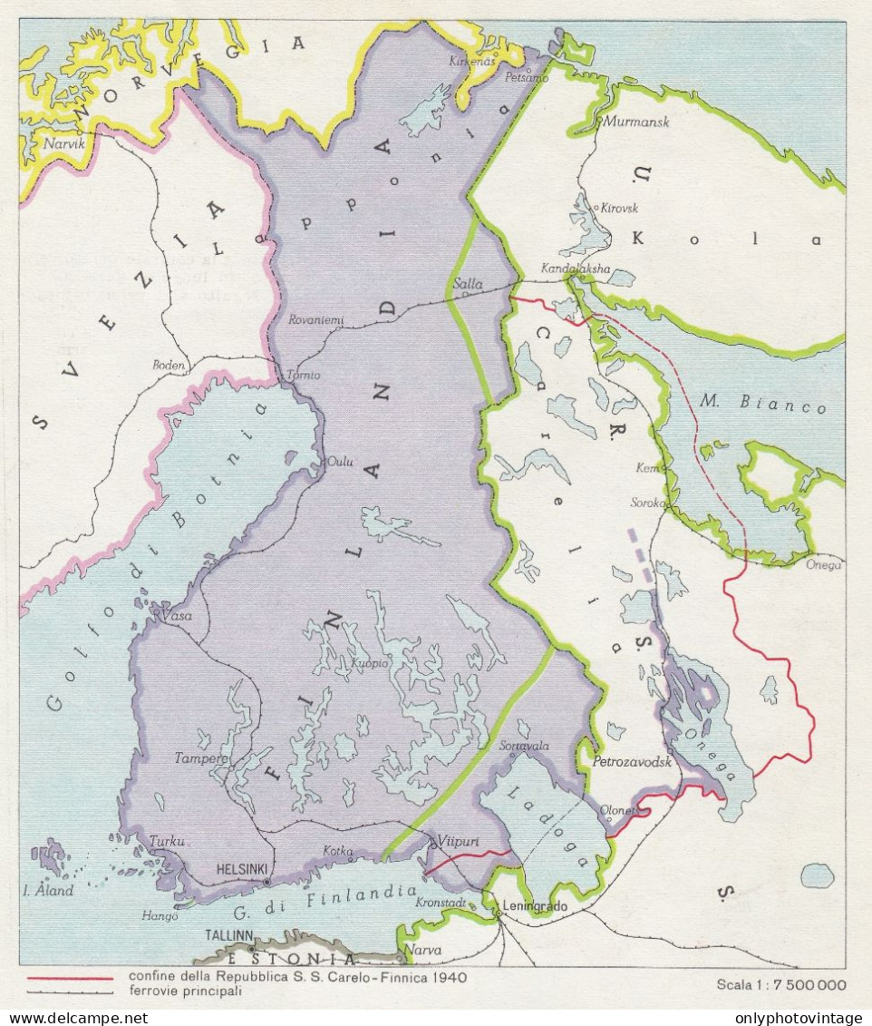 Finlandia - Confini Del 1940 - Mappa D'epoca - 1943 Vintage Map - Carte Geographique