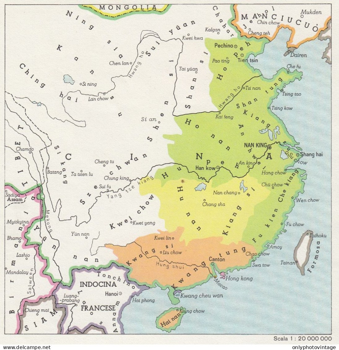 La Cina Nel 1935 - Mappa D'epoca - 1943 Vintage Map - Geographische Kaarten