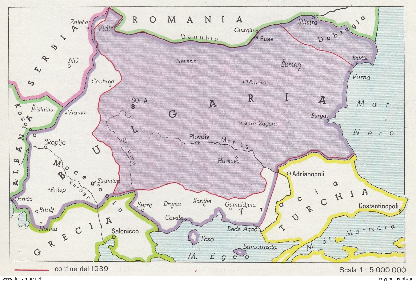 Bulgaria - Confine Del 1939 - Mappa D'epoca - 1943 Vintage Map - Geographische Kaarten