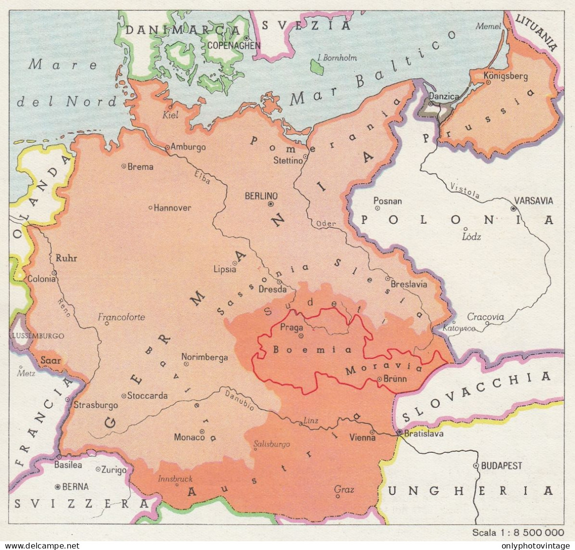 Riacquisti Della Germania Fino Al 1939 - Mappa D'epoca - 1943 Vintage Map - Landkarten