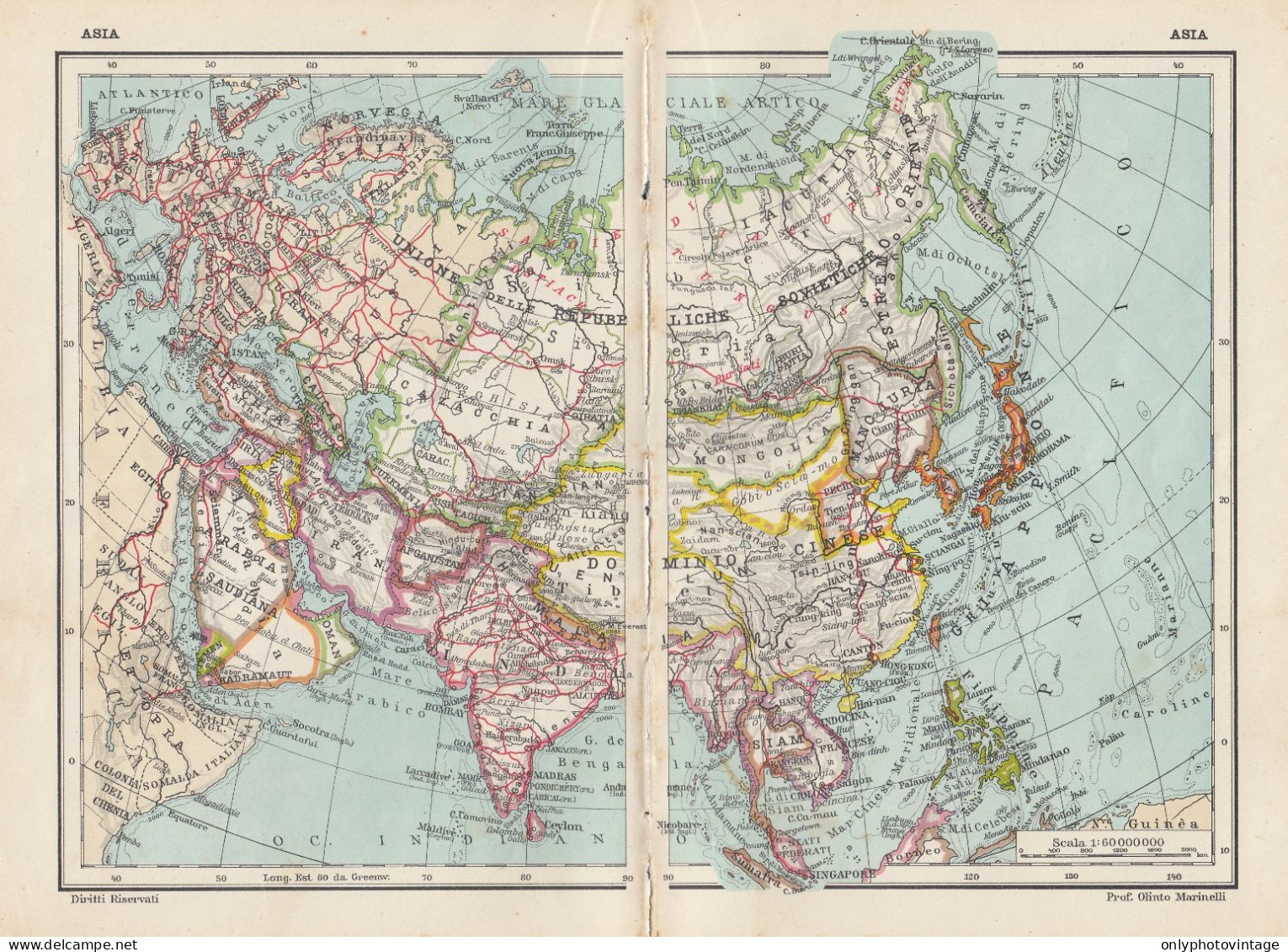 Asia - Carta Geografica D'epoca - 1936 Vintage Map - Cartes Géographiques
