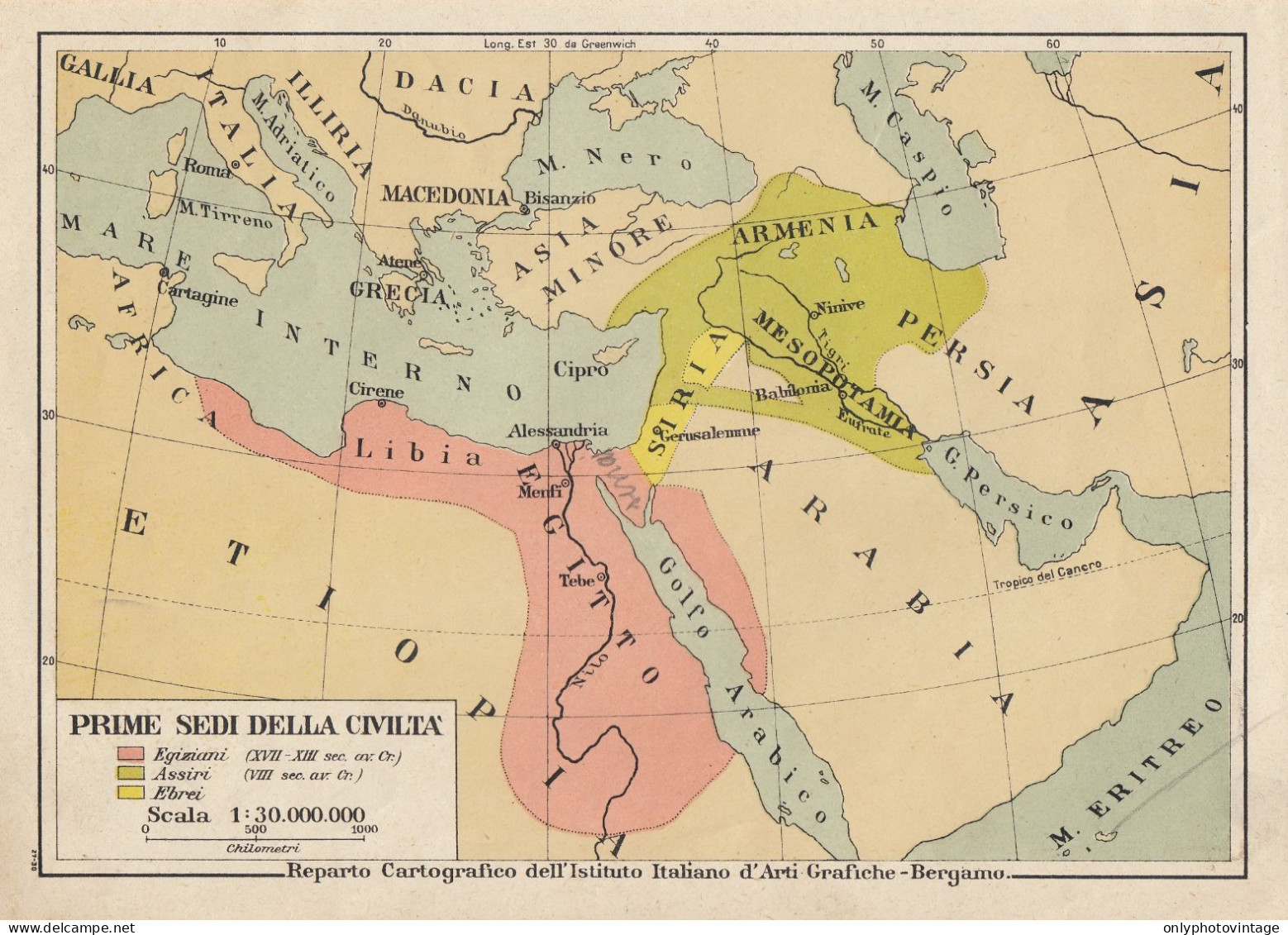 Prime Sedi Delle Civiltà - Mappa D'epoca - 1931 Vintage Map - Landkarten