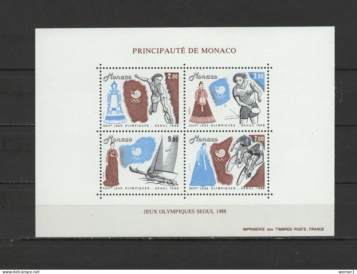 Monaco 1988 Olympic Games Seoul, Tennis, Table Tennis, Sailing, Cycling S/s MNH - Sommer 1988: Seoul