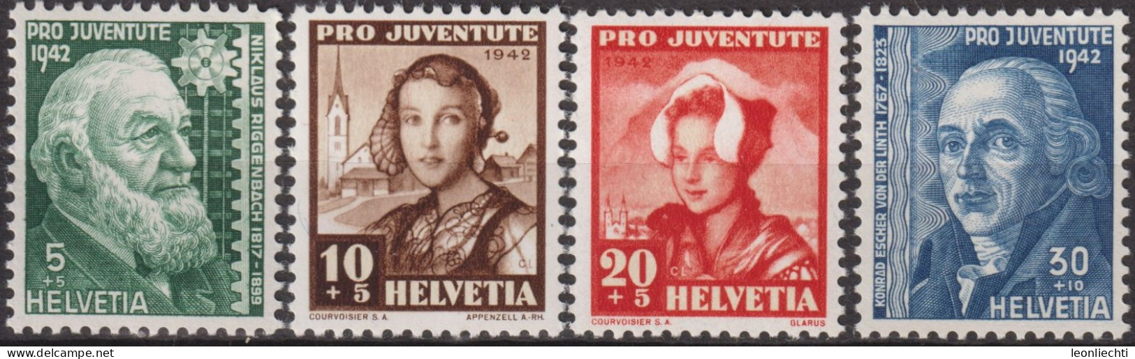 1942 Schweiz Pro Juventute ** Mi:CH 412-415 Yt:CH 380-383, Zum:CH J101-104, Ringgenbachs U. Escher U. Trachtenfrauen - Unused Stamps