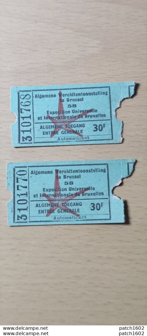 2 Tickets Exposition 1958 Exposition Universelle Ticket Exposition 1958 Exposition Universelle - Exposiciones Universales