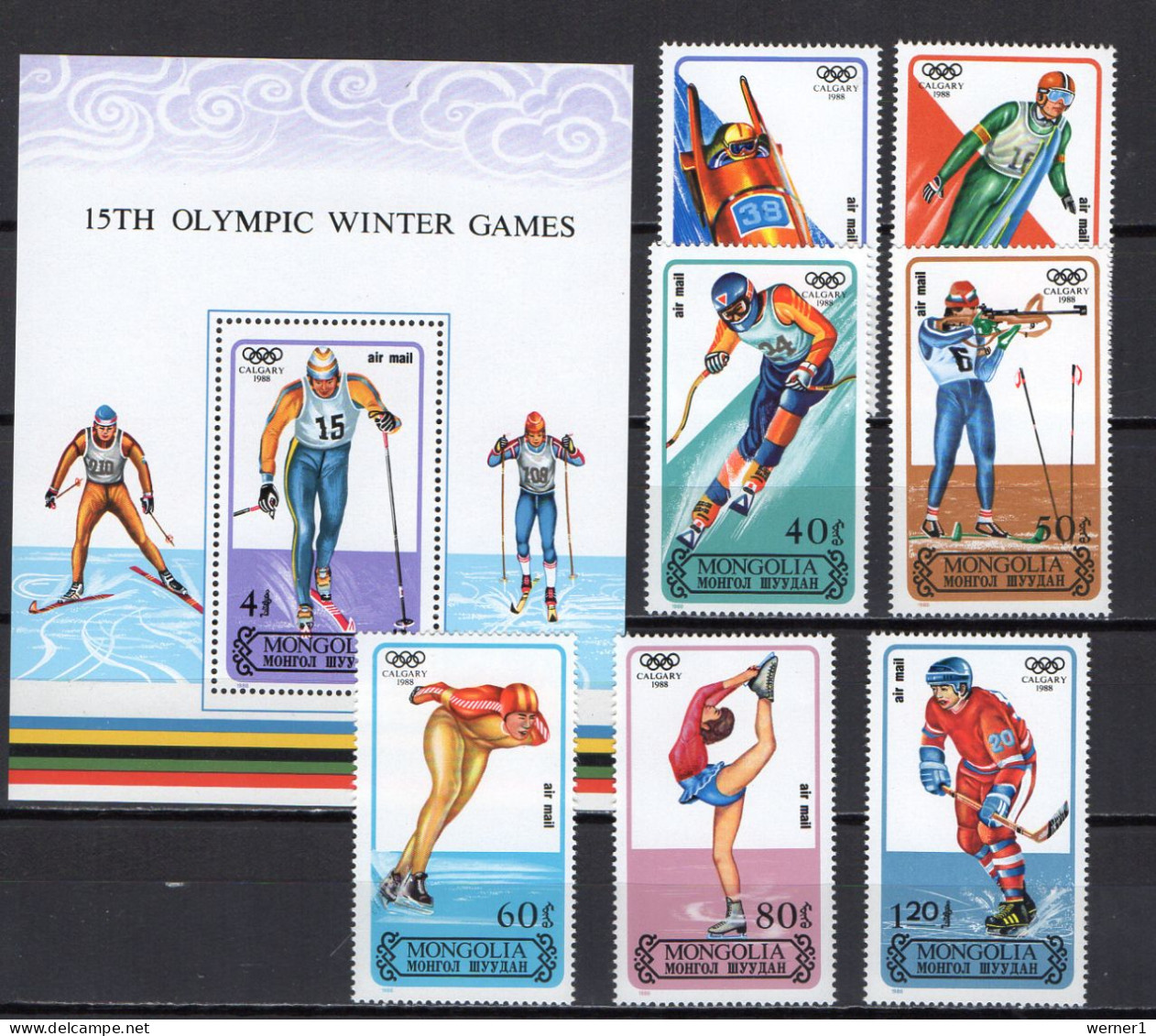 Mongolia 1988 Olympic Games Calgary Set Of 7 + S/s MNH - Inverno1988: Calgary