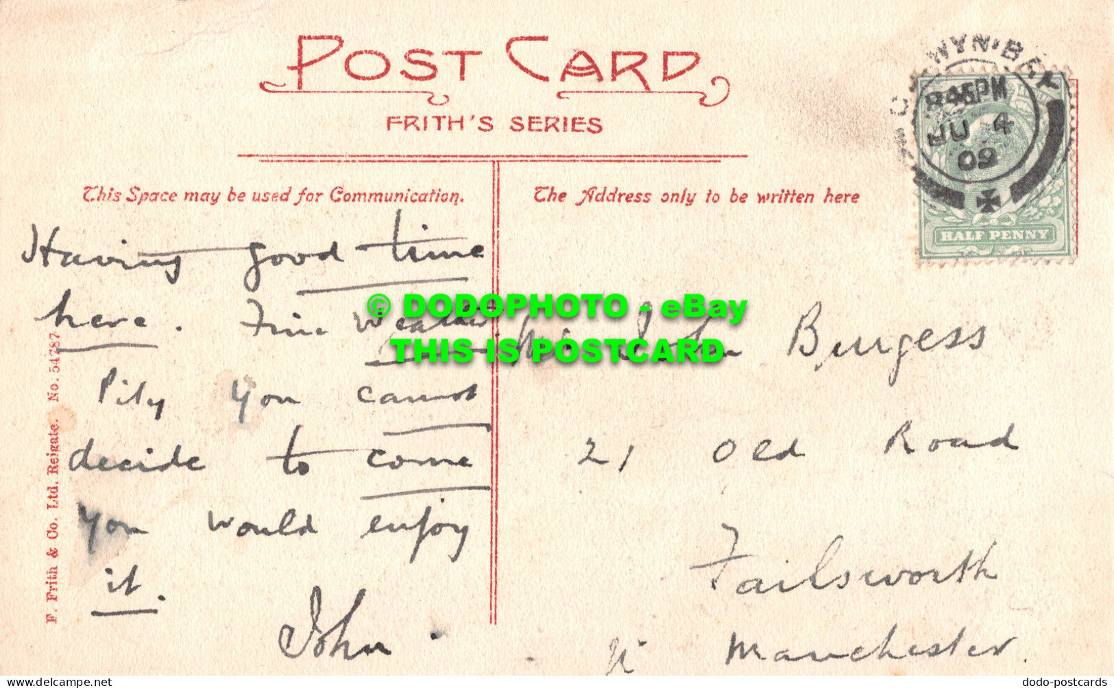 R480638 Colwyn Bay. Friths Series. No. 54787. 1909 - Monde